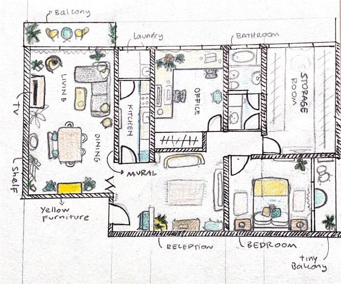 Plano dibujado del departamento de Lucía.